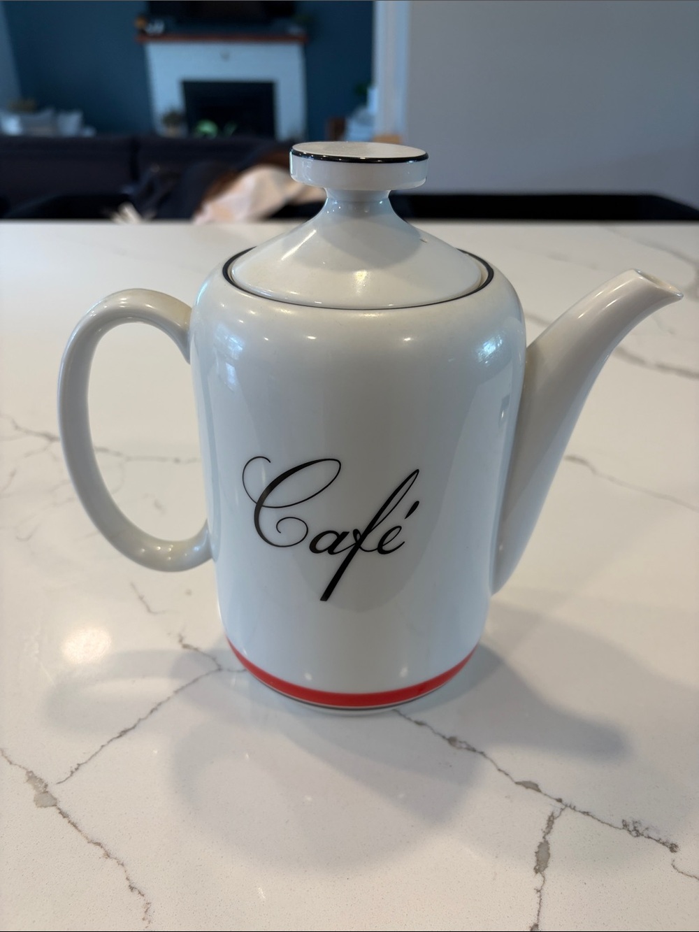 Vintage Bon Appetite White Ceramic Coffee Pot with Red Accent